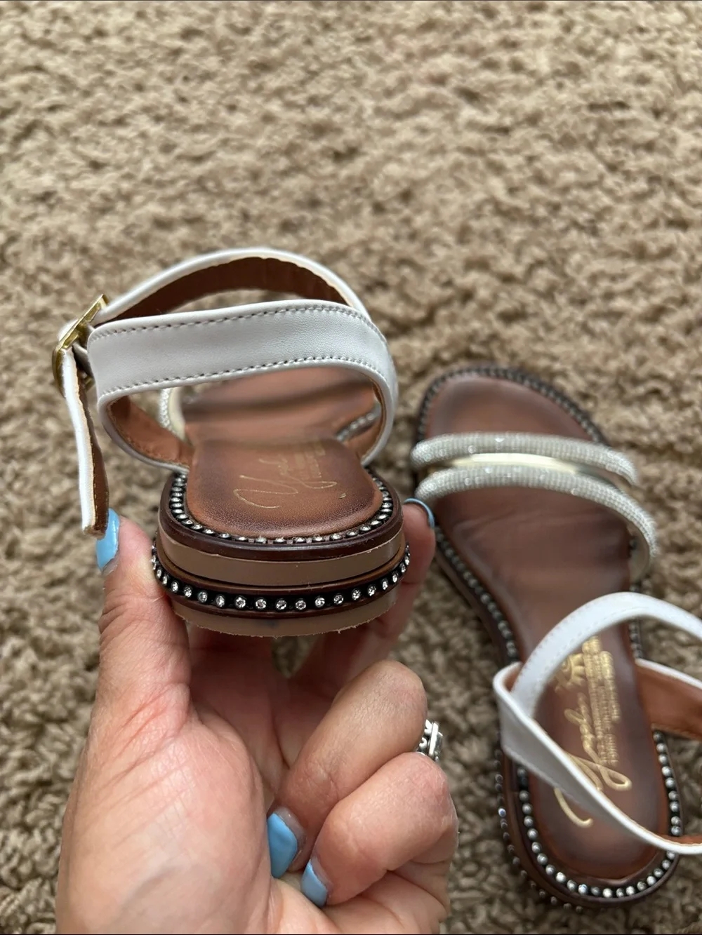 Jewel White and Gold Rhinestone Strap Kids Sandals